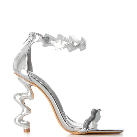 AZALEA WANG Silver Vegan Leather Abstract High Heel Sandals - Picture 2 of 4